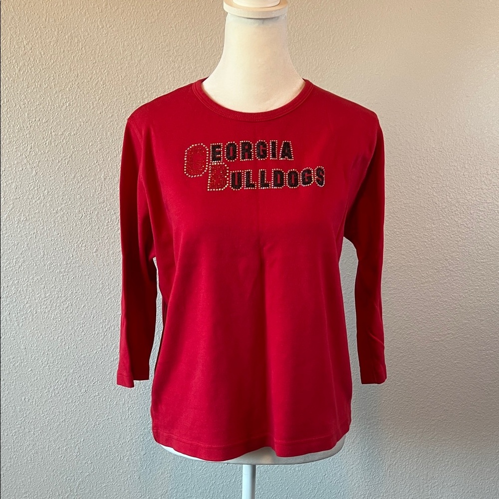 Las Olas Georgia Bulldogs Cropped Squin Logo Tshirt Red Size Medium